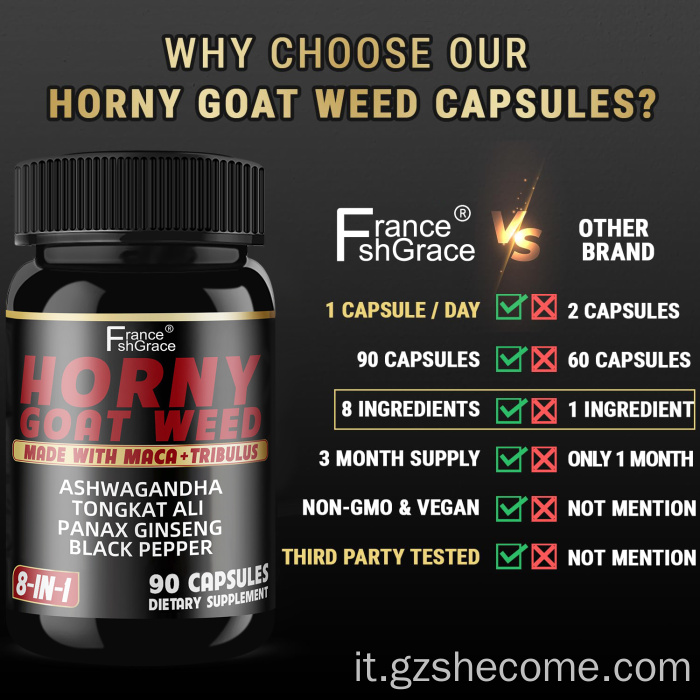 Capsule di erba di capra cornea premium con radice di maca